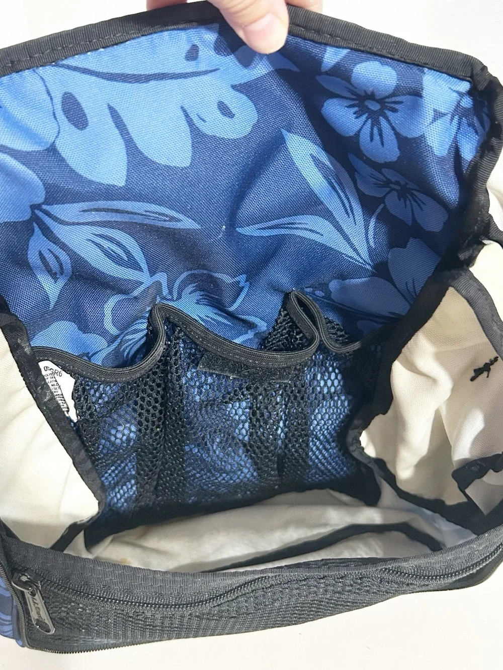LL Bean Personal Organizer Hanging Travel Toiletry Bag Blue Floral Nylon Pockets